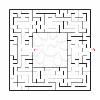 A square labyrinth with an entrance and an exit. Simple flat vector illustration isolated on white background. With a place for your image.