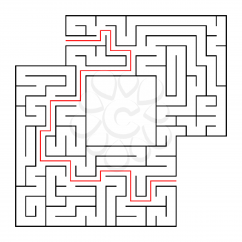 A square labyrinth with an entrance and an exit. Simple flat vector isolated illustration. With a place for your drawings. With the answer