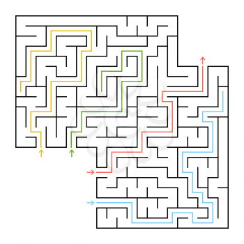 A square labyrinth. Choose the right way to get out of the maze. Simple flat vector isolated illustration. With a place for your drawings. With the answer