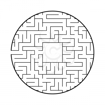 A round labyrinth with an entrance and an exit. Simple flat vector illustration isolated on white background. With a place for your image