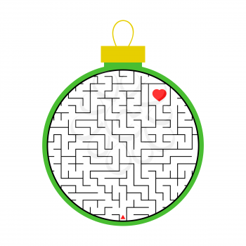 Labyrinth. Christmas tree toy. Simple flat vector illustration isolated on white background
