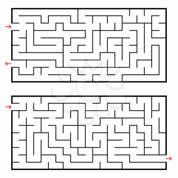 A set of two rectangular labyrinths. Simple flat vector illustration isolated on white background. Developmental game for children