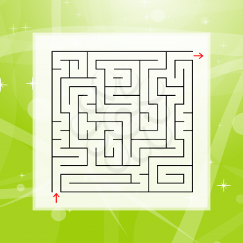 A square labyrinth. An interesting and useful game for children and adults. Simple flat vector illustration on a colorful abstract background