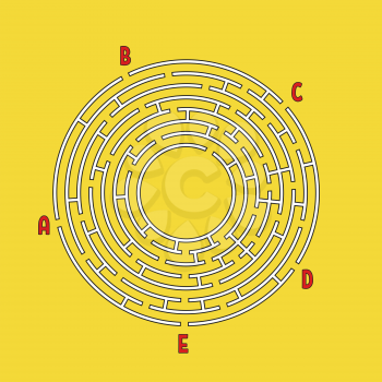 Abstract round maze. Game for kids. Children's puzzle. Many entrances, one exit. Labyrinth conundrum. Simple flat vector illustration isolated on color background. With place for your image.
