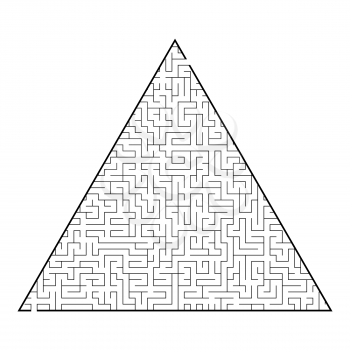 Difficult triangular labyrinth. Game for kids and adults. Puzzle for children. One entrance, one exit. Labyrinth conundrum. Flat vector illustration isolated on white background