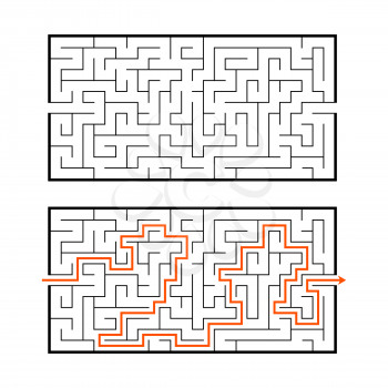 Abstract rectangular maze. Game for kids. Puzzle for children. Labyrinth conundrum. Flat vector illustration isolated on white background. With the answer