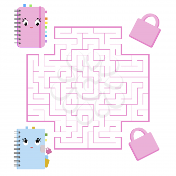 Color square maze. Game for kids. Puzzle for children. Help the cute notebooks to meet. Labyrinth conundrum. Flat vector illustration. Cartoon style