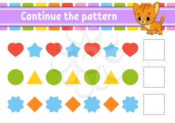 Continue the pattern. Education developing worksheet. Game for kids. Activity page. Puzzle for children. Riddle for preschool. Flat isolated vector illustration. Cute cartoon style.