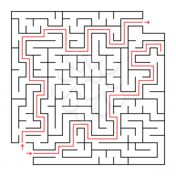 A square labyrinth. Choose the right way to get out of the maze. Simple flat vector isolated illustration. With a place for your drawings. With the answer