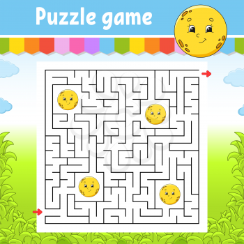 Square maze. Cute moon. Game for kids. Puzzle for children. Labyrinth conundrum. Color vector illustration. Find the right path. Isolated vector illustration. Cartoon character.