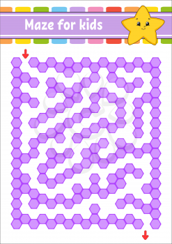 Rectangular color maze. Cartoon star. Game for kids. Funny labyrinth. Education developing worksheet. Activity page. Puzzle for children. Cartoon character. Logical conundrum. Vector illustration.