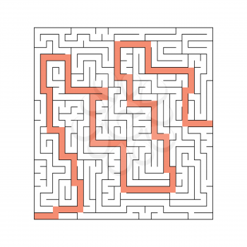 A square abstract labyrinth. An interesting and useful game for children and adults. A simple flat vector illustration on a white background. With the decision