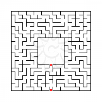 Black abstract square maze with a place for your image. An interesting and useful game for kids. A simple flat vector illustration isolated on a white background.