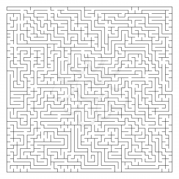 Abstract complex square maze with entrance and exit. An interesting game for children and adults. A mysterious puzzle. Vector illustration isolated on white background