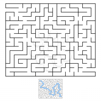 Abstract rectangular labyrinth. An interesting and useful game for children. With the entrance and exit. Simple flat vector illustration isolated on white background. With the answer