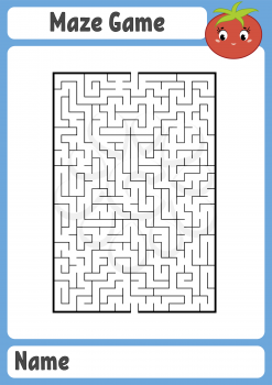 Abstract rectangular maze. Kids worksheets. Activity page. Game puzzle for children. Cute cartoon tomato. Labyrinth conundrum. Vector illustration.