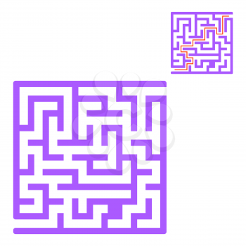 Abstract square maze. Game for kids. Puzzle for children. One entrance, one exit. Labyrinth conundrum. Flat vector illustration isolated on white background. With answer.