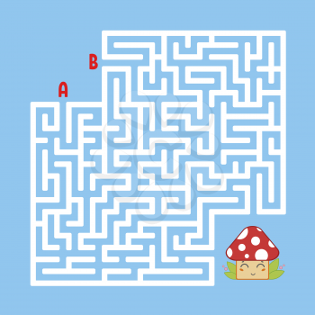 Abstract square maze. Find the right path to the cute mushroom. Game for kids. Puzzle for children. Labyrinth conundrum. Flat vector illustration isolated on color background