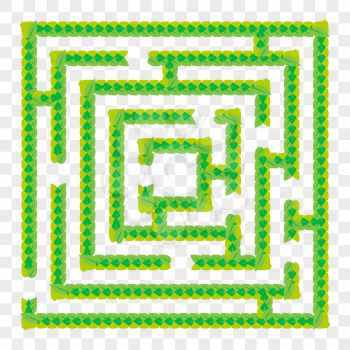 A simple green maze of leaves. Game for kids. Puzzle for children. One entrance, one exit. Labyrinth conundrum. Flat vector illustration isolated on transparent background