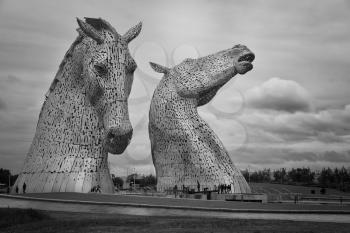 FALKIRK, SCOTLAND - JULY 27, 2015: The Kelpies, is 2 nice horse head sculptures which are a true feat of engineering in Scotland, Great Britain on july 27 2015.