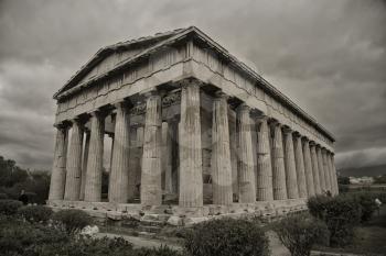 Hphaistos temple in Athens, Greece in sepia