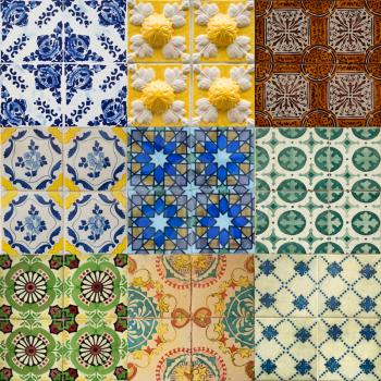 Colorful ceramic tiles pattern from Lisbon, Portugal