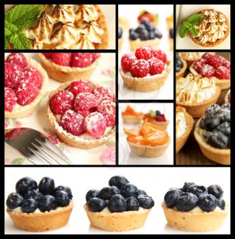 Collage showing some little fruity tarts and lemon tarts