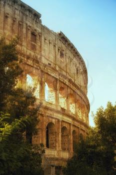 Side angle of the colosseum of Roma
