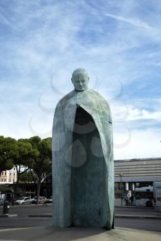 ROME, ITALY- SEPT 26, 2015:   The revamped statue of Pope John Paul II  after the first one was pilloried by the public and the Vatican.  Made by an italian sculptor in 2011, Oliviero Rainaldi.
