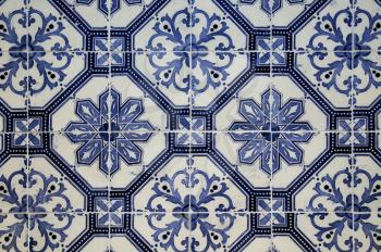 Ceramic blue patterns tiles from Lisbon, Portugal