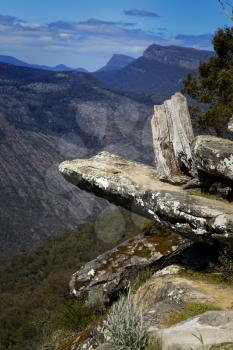 Rocks and mountains in background at Baroka look out near Halls Gap in Grampians National Park