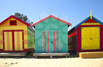 BRIGHTON-AUSTRALIA October 28, 2016: Colourful boxes in a row at Brighton beach in Victoria, Australia