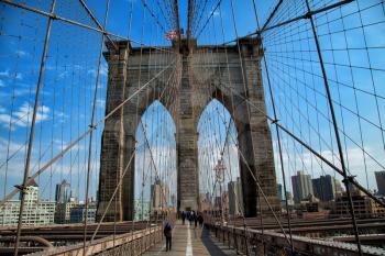 Brooklyn bridge in New York is one of the oldest bridges of either type in the United States. Completed in 1883.  