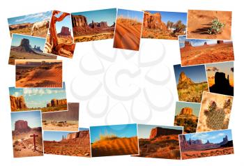 Collage of images from famous location in Monument Valley, Arizona, USA with copy space in the middle 