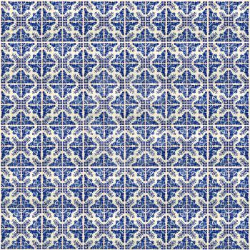 Collage of different blue pattern tiles in Lisbon, Portugal