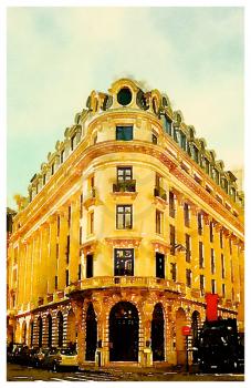 Digital watercolour of french building in Paris, France