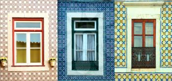 Collage of 3 different kind of windows surround by tiles in Portugal