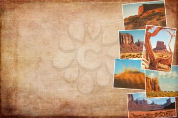 Collage of images from famous location in Monument Valley, Arizona, USA on white background

