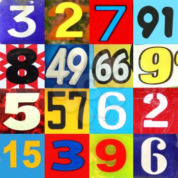 Collection with different numbers in different solos as blue, red, and yellow and patterns 
