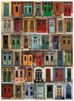 Collage of old and colorful doors  from Quebec, Canada