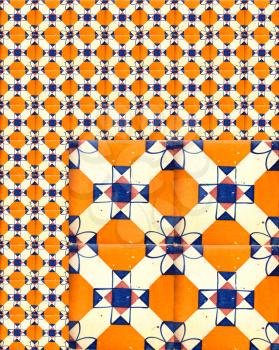 Collage of orange tiles with flowers as a background from Portugal