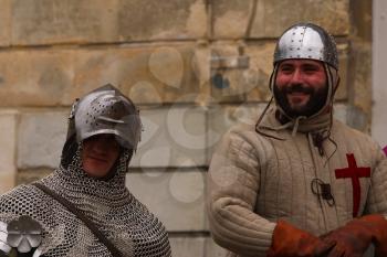 Royalty Free Photo of Two Men Dressed as Knights
