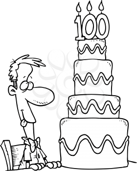 Royalty Free Clipart Image of a Man at a Cake With the Number 100