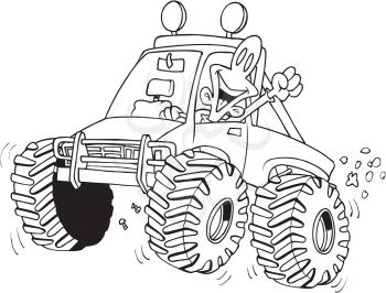 Royalty Free Clipart Image of a Man in a Four Wheeler