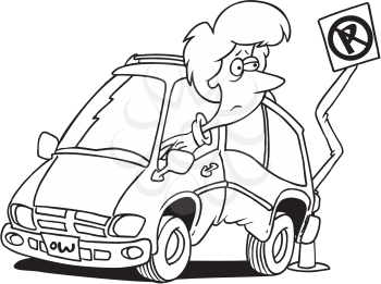 Royalty Free Clipart Image of a Woman in a Car Crash