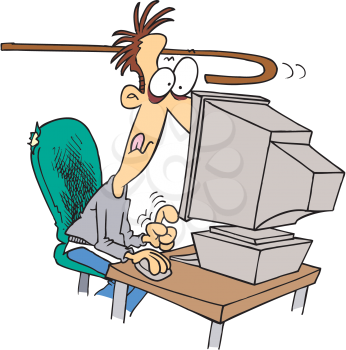 Royalty Free Clipart Image of a Man Bug Eyed at the Computer