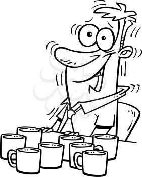 Royalty Free Clipart Image of a
Man Alert From Drinking Too Much Coffee