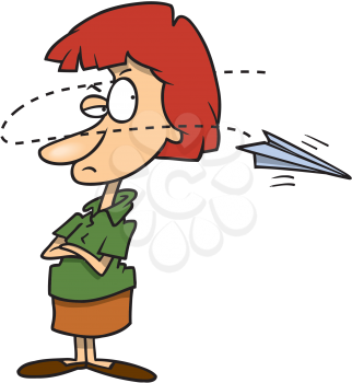 Royalty Free Clipart Image of a Woman Watching a Paper Airplane