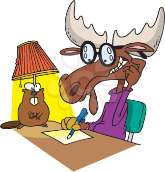 Royalty Free Clipart Image of a Moose Writing