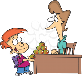 Royalty Free Clipart Image of a Boy Giving a Teacher an Apple